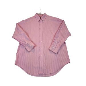 Ralph Lauren Mens shirt L Pink/ White Long Sleeve Button Down non iron classic